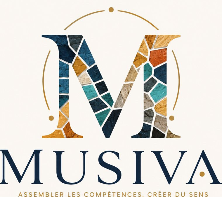 Logo MUSIVA : un M en mosaïque et la signature « Assembler les compétences, créer du sens »